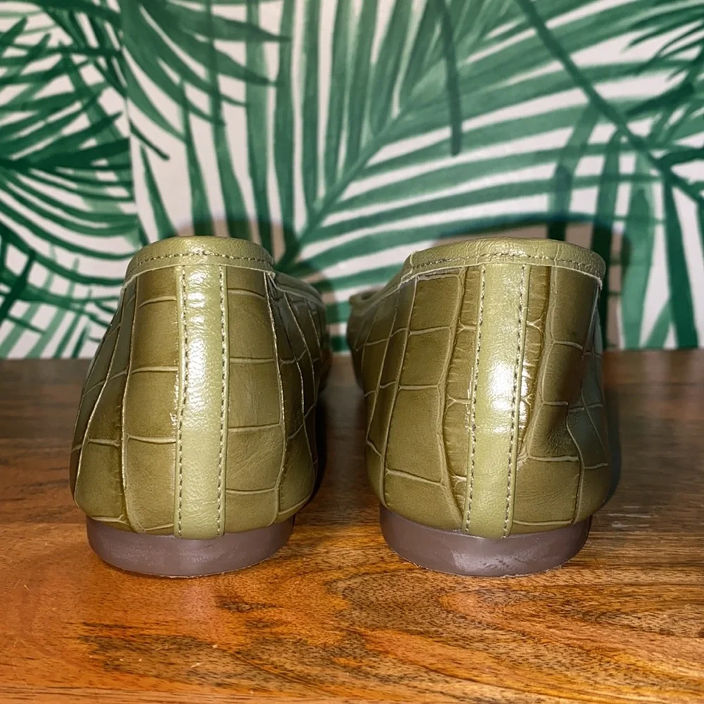 SCHUTZ Matcha Green Leather Croc Embossed Flats Women’s 6 B - Picture 4 of 9
